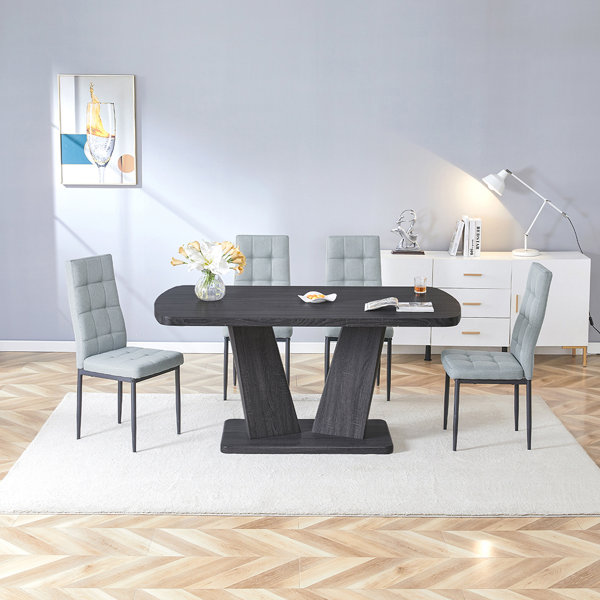 Latitude Run® Modern Kitchen Dining Table and Upholstered Dining Chairs